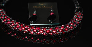 Red and Black Pearl Netted Necklace Set