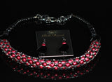 Red and Black Pearl Netted Necklace Set